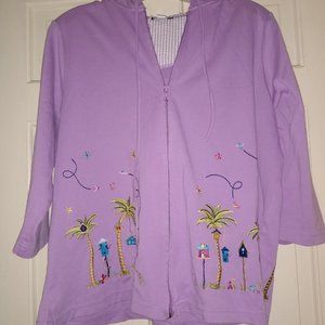 Breckenridge Lavender zipper jacket with hood embroidered Size 1x